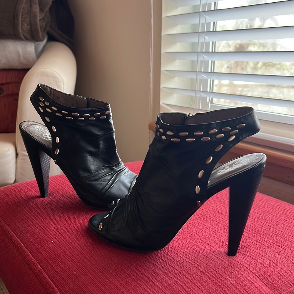 Vince Camino Black leather heels. Cute option alternative to a leather bootie.